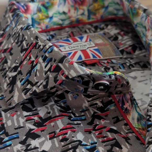 7 Downie St. Men’s Geometric Print Long Sleeve Button Down Flip Cuff Shirt - Picture 5 of 13